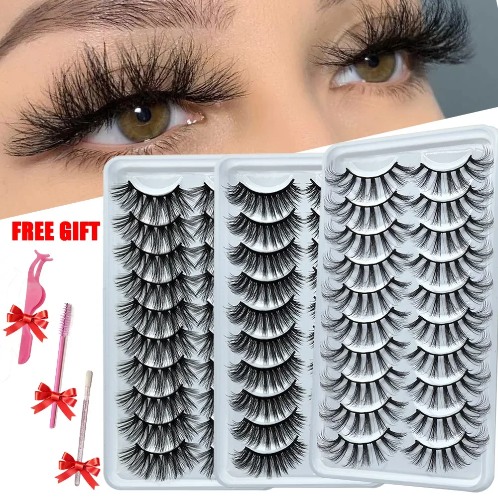 

2022NEW 10 Pairs 3D Mink Lashes Handmade fluffy Faux Cils Soft Wispy Volume eye Natural Reusable Eye lashs Dramatic False Eyela