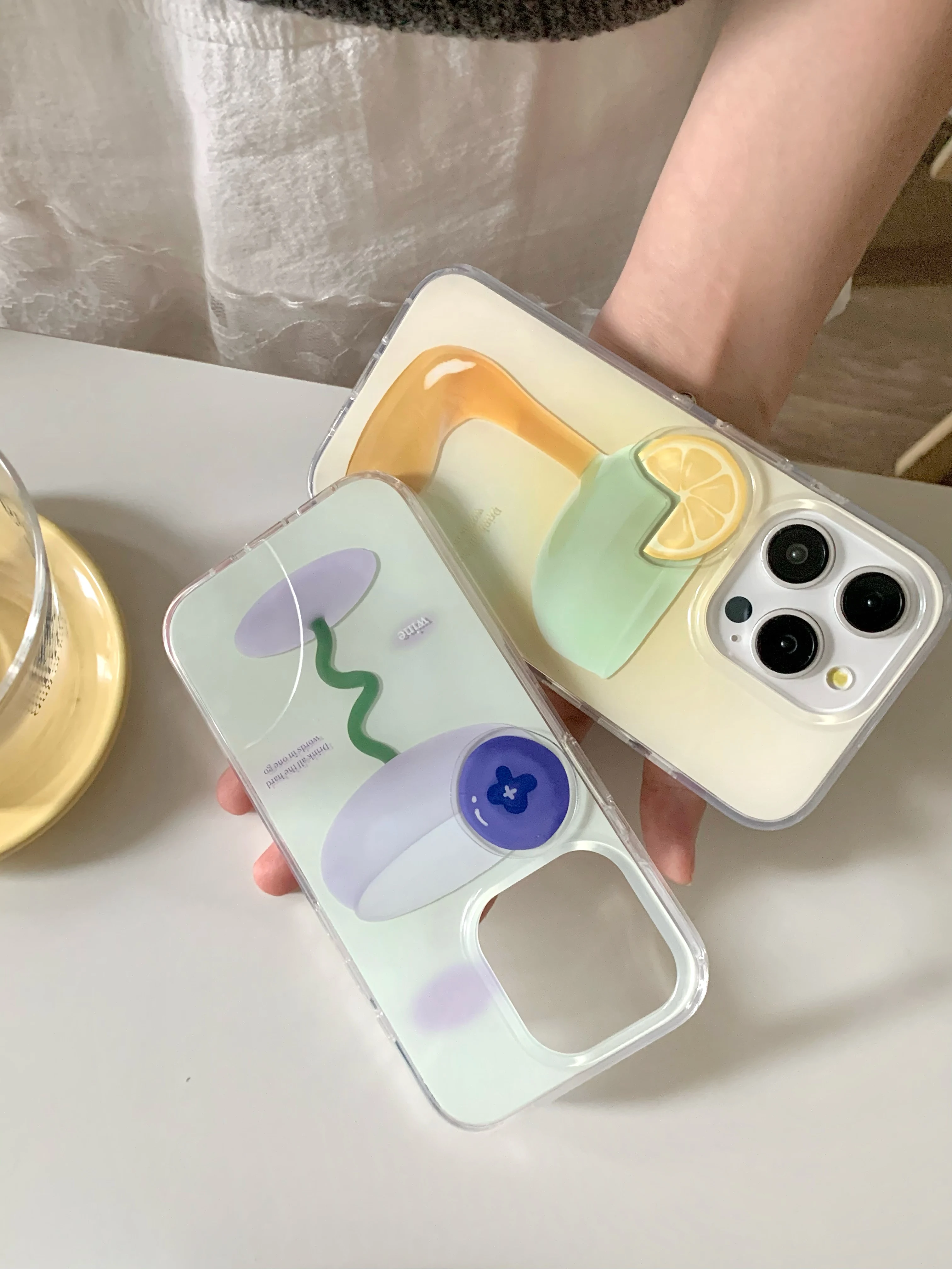 Креативные Коктейльные 3D наклейки с лимоном и черникой двухслойный чехол для iPhone