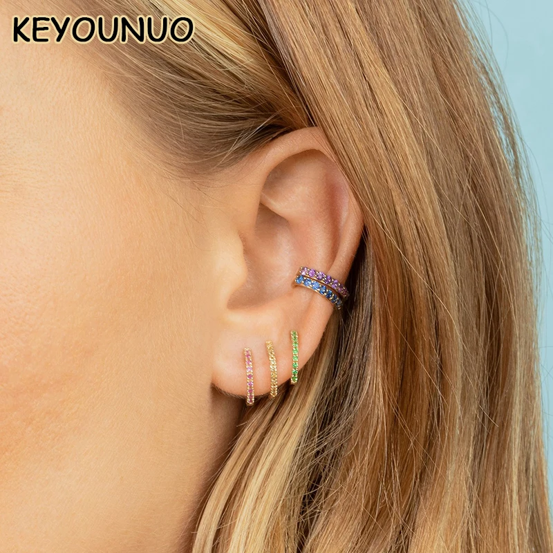 

KEYOUNUO Gold Filled Hoop Earrings For Women Zircon Earcuffs CZ Colorful Women's Clip Earrings Fashion Party Jewelry Wholesale