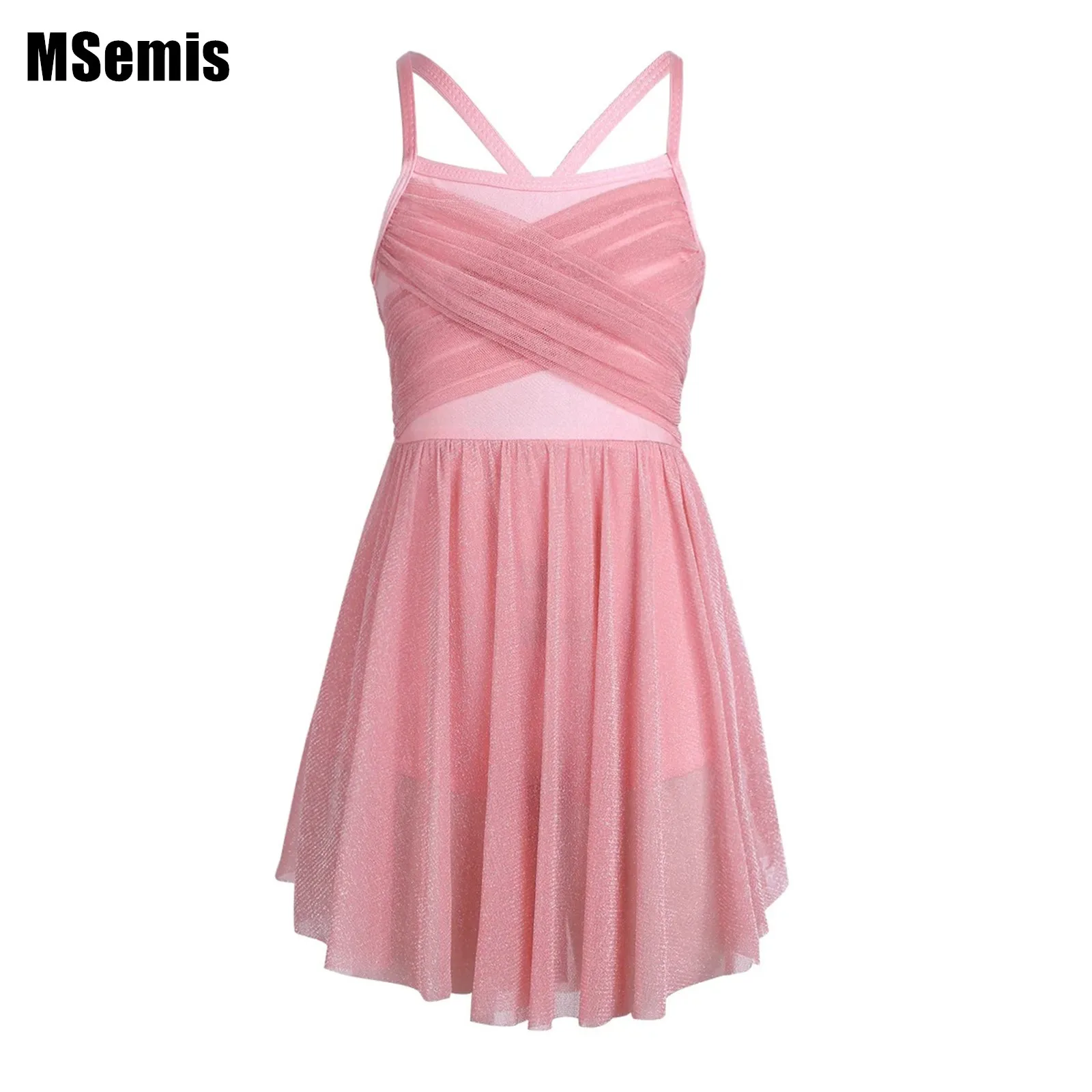 

Kids Girls Glittery Tulle Mesh Dance Dresses Glittery Mesh Spaghetti Shoulder Straps Ballet Latin Dance Costumes