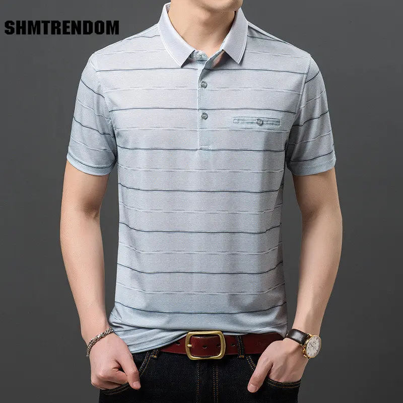 

Новинка 2023, яркая белая тонкая летняя мужская рубашка-поло с коротким рукавом для мужчин, одежда в полоску, уличная одежда, мужская рубашка
