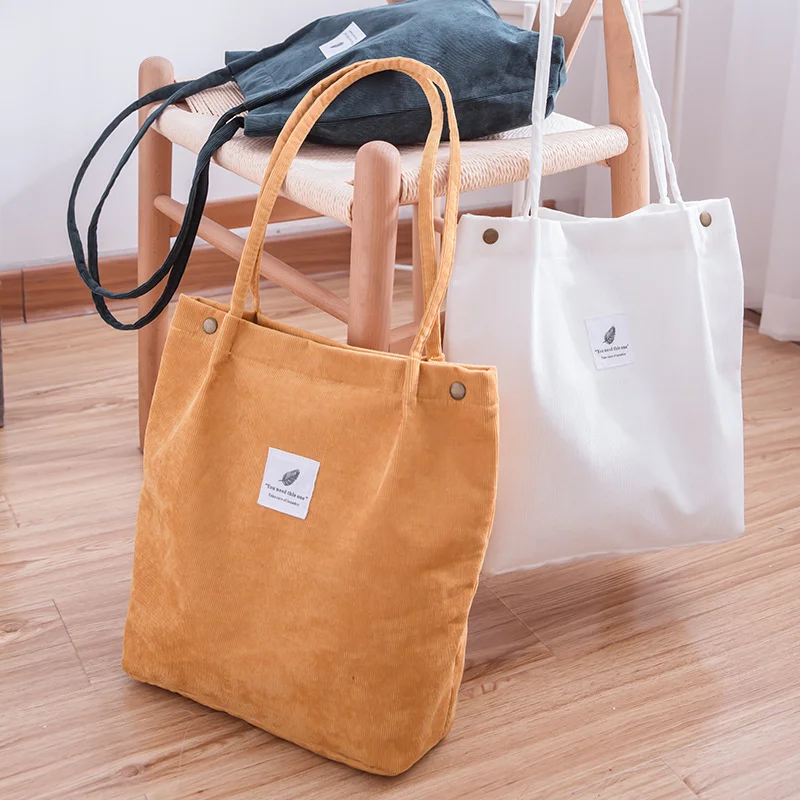 

Women Corduroy Shoulder Bag Reusable Shopping Bags Casual Tote 2023 New Soft Female Handbag Hot sale Canvas Large Size Pocket