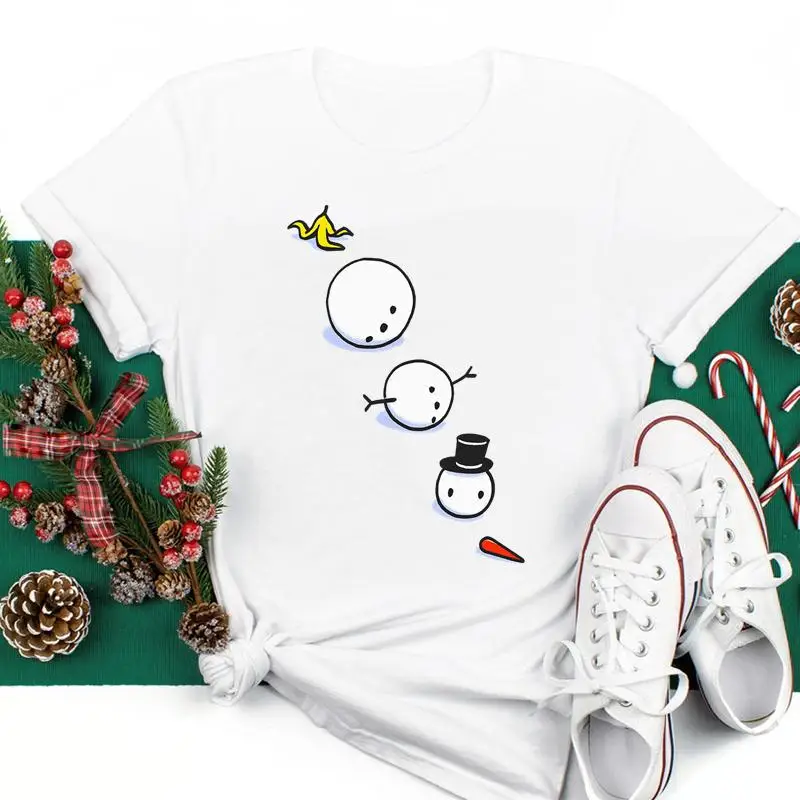 

Женская футболка с рисунком снеговика, стильная футболка для праздника на Новый год и Рождество, 2022