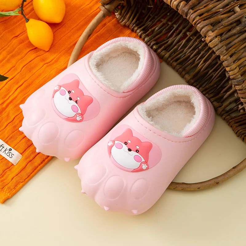 Family Parent-child Slipper for Winter Cute Cartoon Animals Plush Home Slippers Baby Ladies Detachable Fuzzy Waterproof Shoes