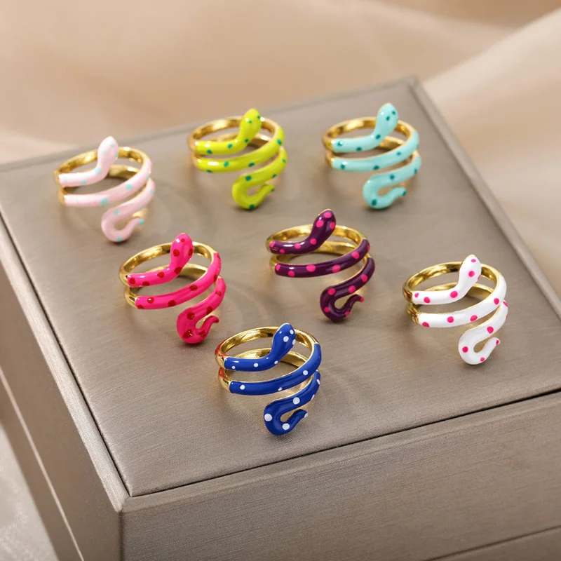 

Fashion Vintage Colorful Snake Rings For Women Exaggerated Animal Snake Opening Adjustable Ring Femme Party Jewelry Gift