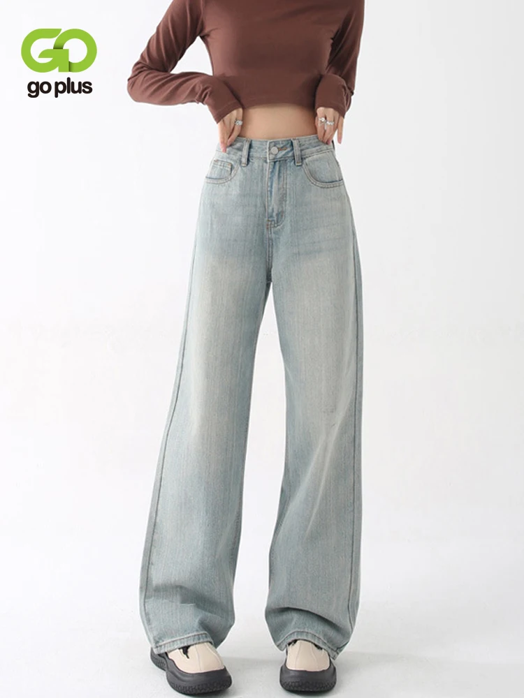 

Джинсы GOPLUS женские с завышенной талией, широкие брюки, эластичные джинсовые брюки, свободные брюки, C12076