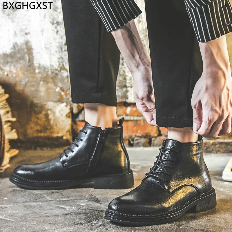 

Ботинки мужские на платформе, дизайнерские черные мотоциклетные ботильоны, 2023