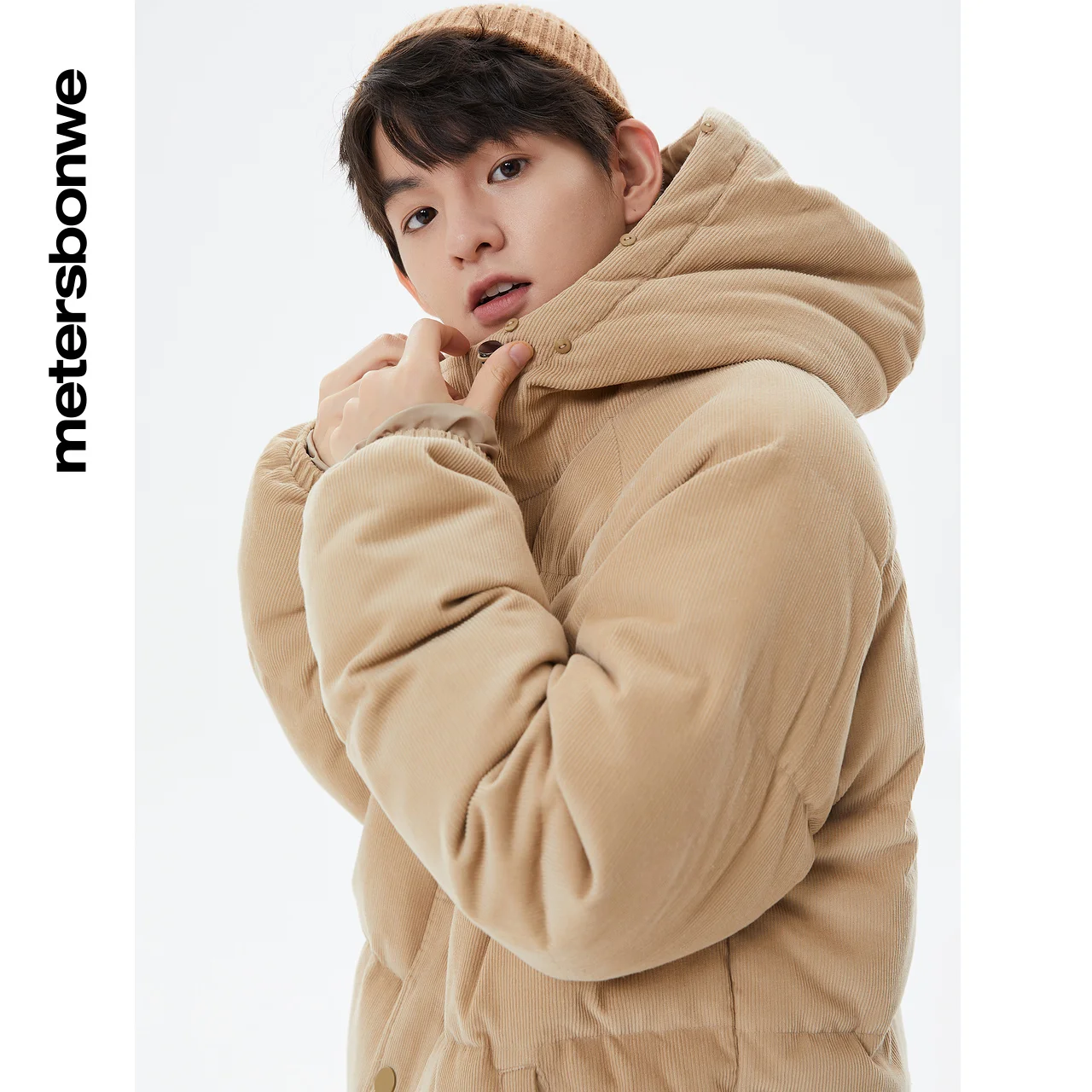 Metersbonwe Couple Corduroy Stand Collar Hoodie Down Jackets Men's 80% Duck Down Thick Warm Wear Loose Women Winter Down Coat