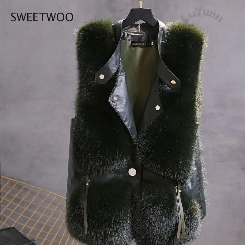 High Quality Imitation Fox Fur Vest Jacket Women Fur Vest Jacket 2021 Winter Waistcoat Long Fur Vest Female Vestcoat Sleeveless
