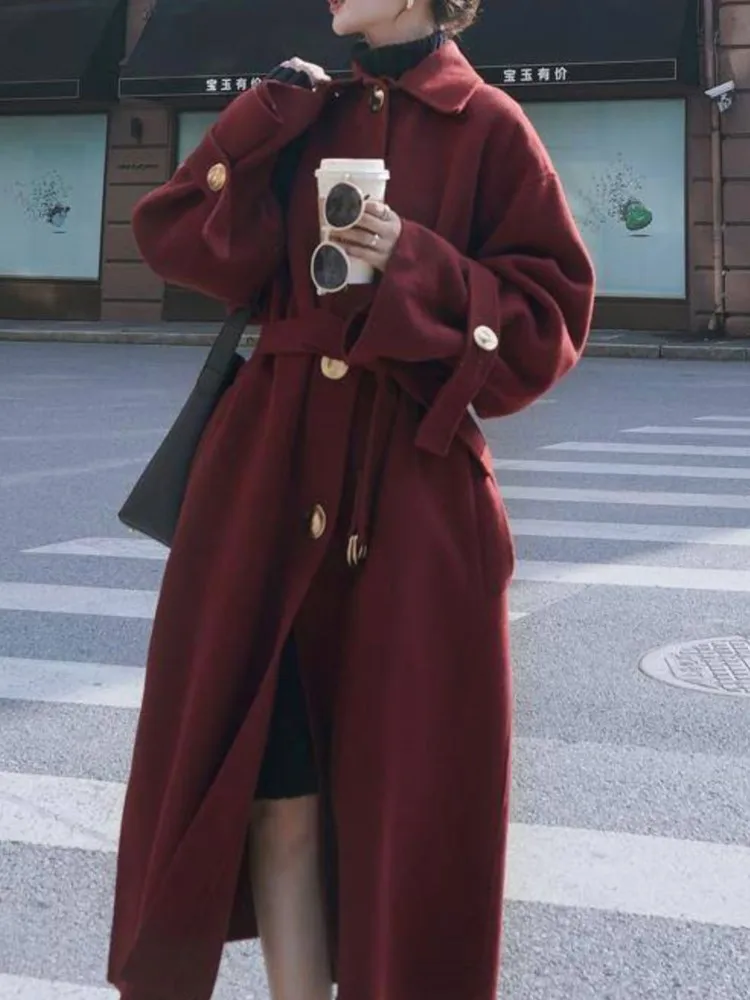 

Женское шерстяное пальто Bella philosophy, черное повседневное длинное пальто в Корейском стиле на осень-зиму
