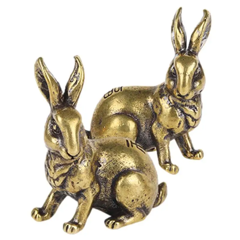 

Miniature Rabbit Statue 2pcs Antique Brass Solid Rabbits Rustic Style Bunny Ornament Gift For Patio Yard Lawn Porch