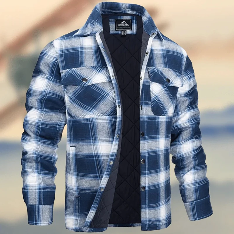Men's Winter Plaid Flannel Shirt Jacket Button Up Casual Cotton Jacket Thicken Warm Autumn Work Coat Windproof Outerwear Sherpa