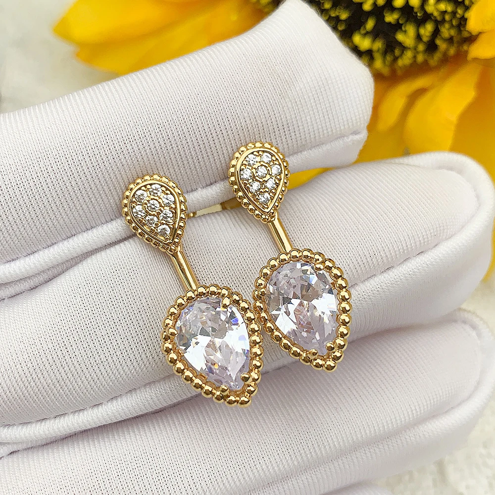 

High Quality Water Drop Style Earring Gold Color AAA Zircon Stud Earrings For Women Brand Jewelry