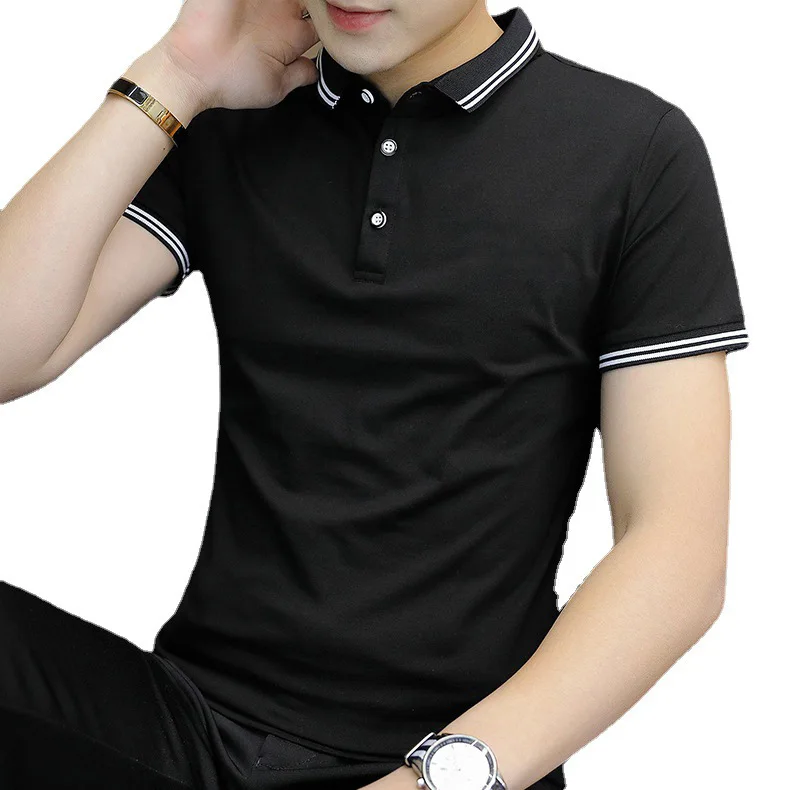 Мужская однотонная Повседневная футболка с коротким рукавом и отложным