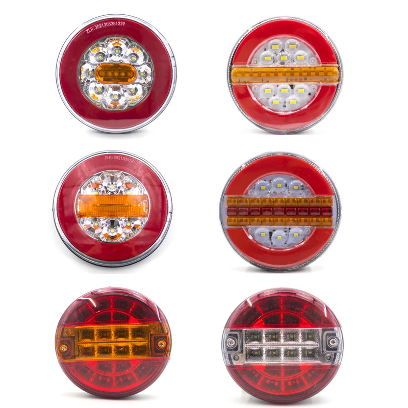 

2x 12V 24V Universal Round LED Car Truck Tractor Trailer Tail Light Dynamic Trun Signal Rear Reverse Brake Stop Hamburger Light