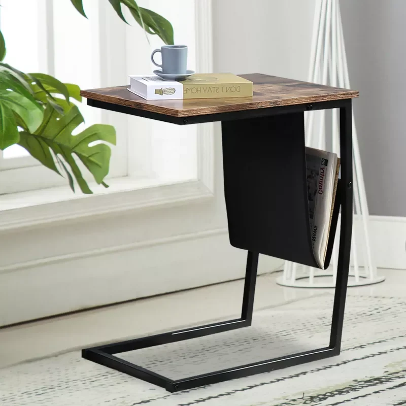 

Industrial Side Table, Mobile Snack Table for Coffee Laptop Table, Wood Look Accent Furniture with Metal Frame Side Sofa Table