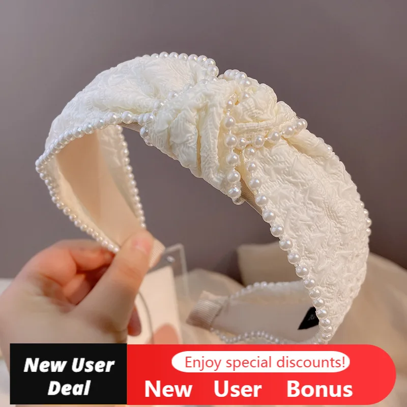 

New Solid Color Simple Ladies Hair Hoop Fashion Bow Pearl White Head Hoop Pressed Hair Fashion Hair Accessories Headdress 2022
