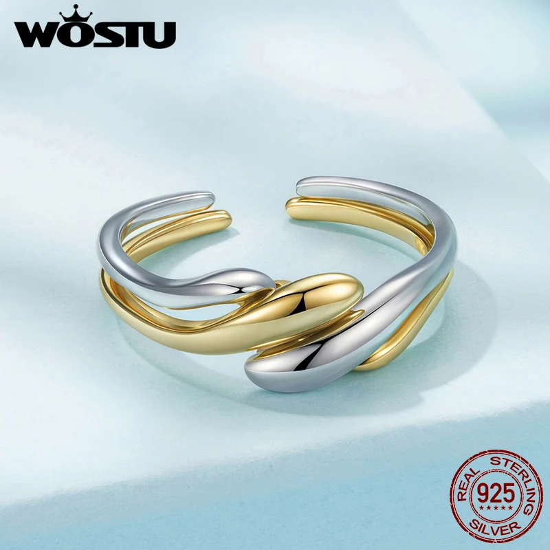 WOSTU кольцо из стерлингового серебра 925 пробы 2 в 1 простые линии золотого