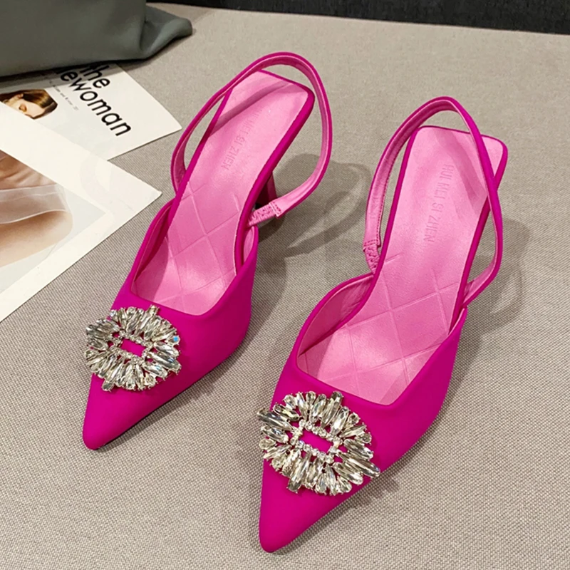 

Сандалии женские на тонком высоком каблуке, босоножки с ремешком на пятке, заостренный носок, модная обувь для вечеринки, тапочки, 2022