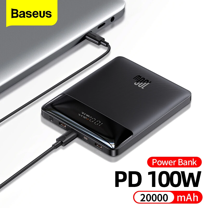 Najtaniej Baseus 100W Power Bank 20000mAh USB Typ C PD QC 3.0 Szybkie ładowanie Powerbank Zewnętrzna Bateria Do Laptopa Macbook Xiaomi Poverbank