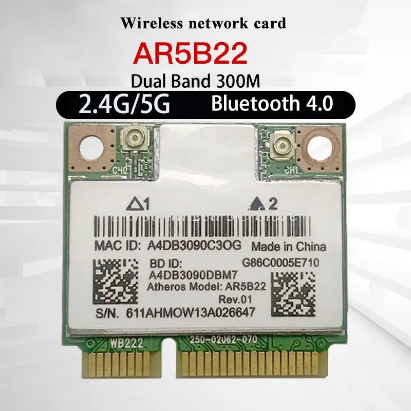 Dual Band 300Mbps Wifi AR5B22 Wireless 802.11a/b/g/n Half Mini PCI-E WLAN 2.4G/5Ghz 4.0 Wi-Fi Wireless Network Card Bluetooth4.0
