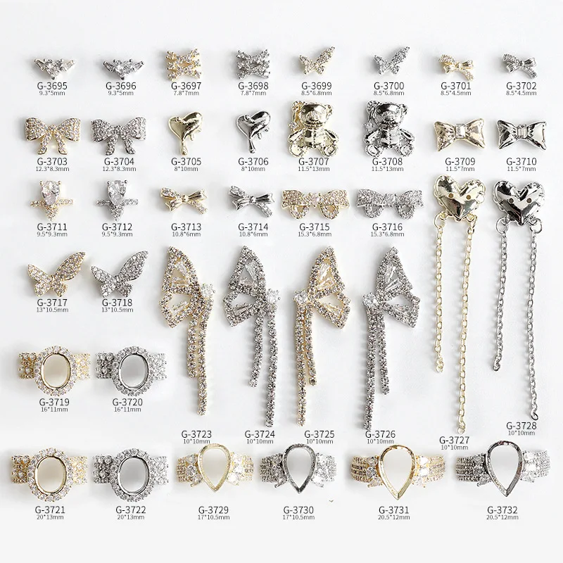 

3/5pcs Online Celebrity Nail Art New Luxury Series Jewelry Luxury High-end Ring Butterfly Wings Bear Color Plating Nail Charms