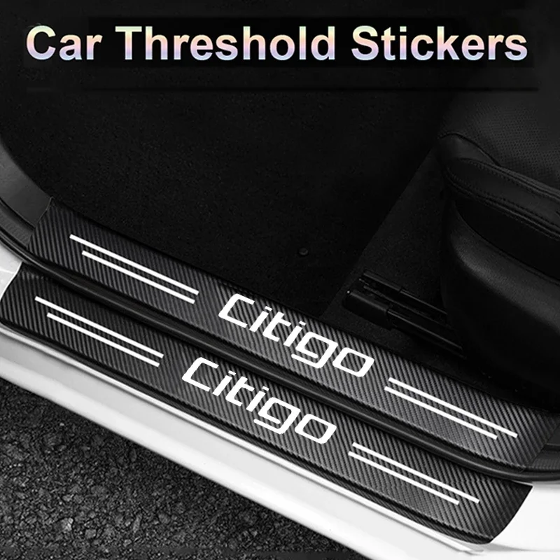 Углеродное волокно для Skoda Citigo логотип авто дверной порог защитные наклейки