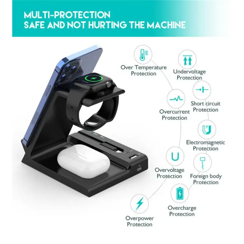 Phone Accessories Charging Stand Pad 6 In 1 Quick Charging Dock Station Multifunctional Qi Fast Charging Wireless Charger Stand