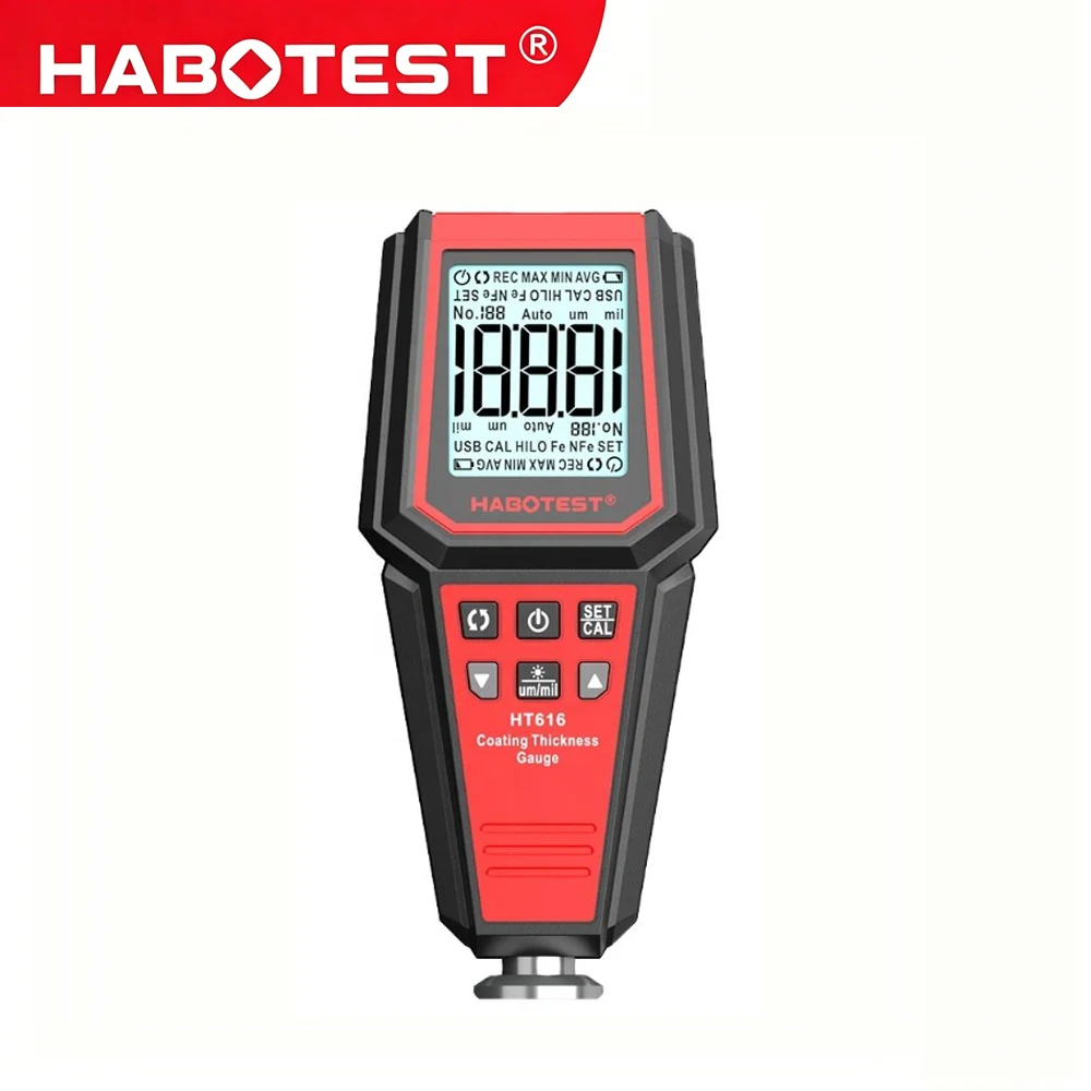 Фото Цифровой измеритель толщины покрытия HABOTEST HT616, перезаряжаемый, для измерения толщины автомобильных покрытий, пленок и краски №1