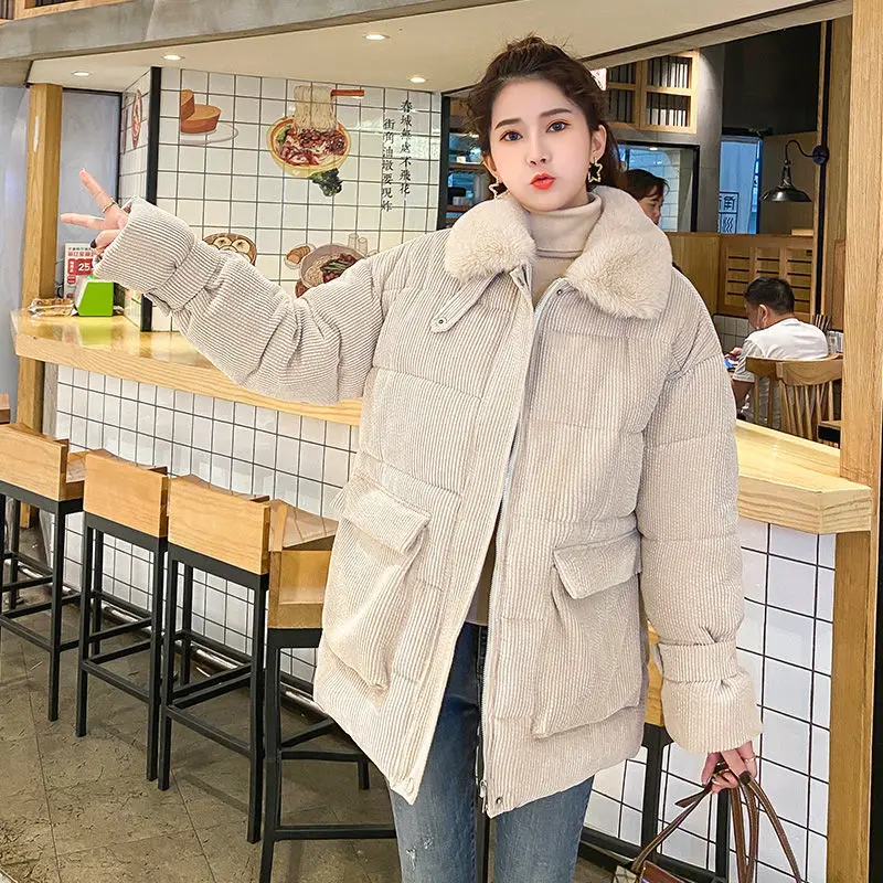 Winter Cotton Jacket for Women New Corduroy Cotton Padded Jacket Parkas Jackets Bread Jacket Loose Retro Korean Fashion
