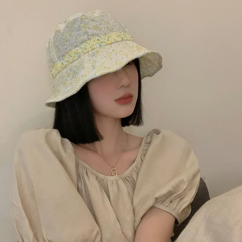 

2022 Small Floral Fisherman Hat Women Summer Thin Section Girl Cute Sunshade Sunscreen Bucket Hats Korean Version Sweet Bob Cap
