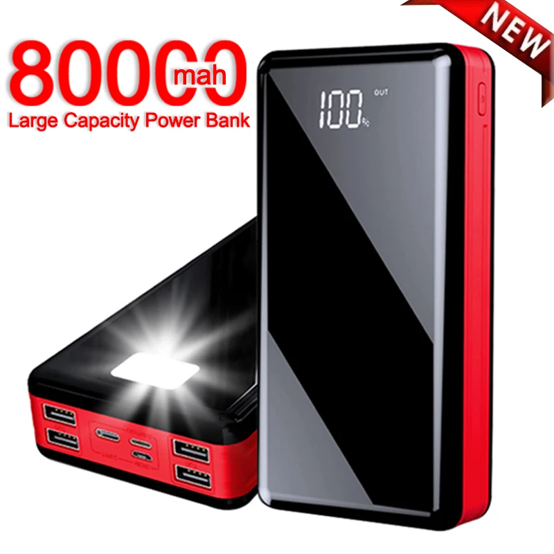 

New 80000mAh Powerbank High Capacity Charger with 4USB Outdoor Travel Portable Fast Charging Poverbank for Xiaomi Samsung IPhone