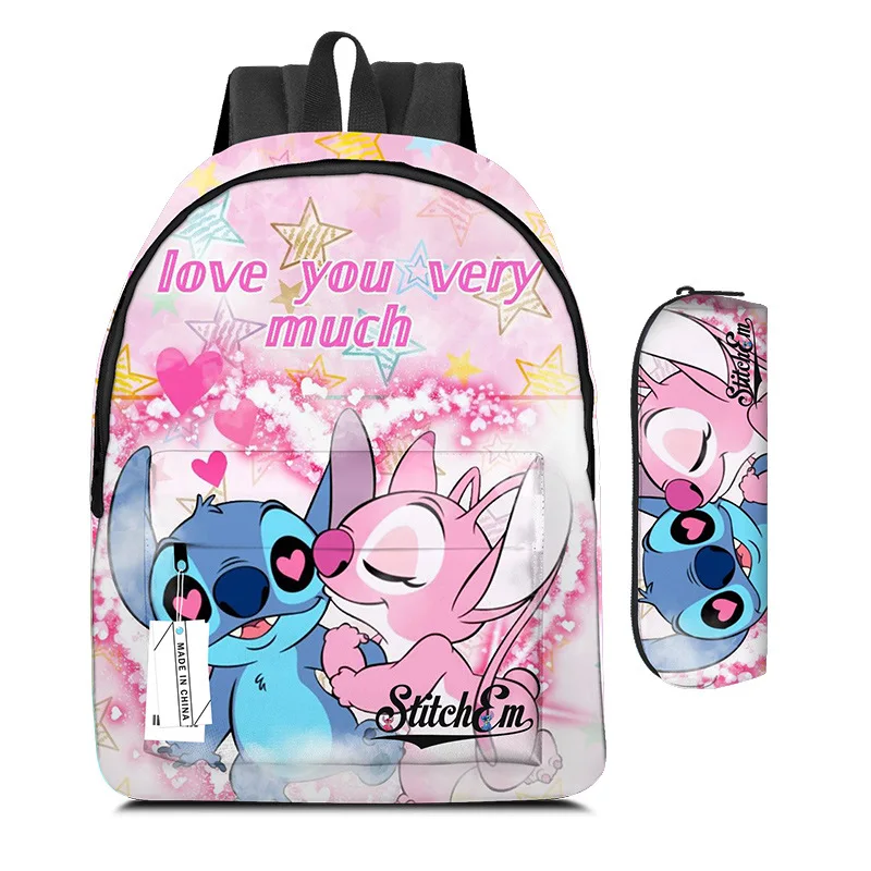 

2pcs Disney Lilo Stitch Multi Pocket Backpack with Pencil Bag Rucksack Casual School Bags for Women Student Teenagers Sets