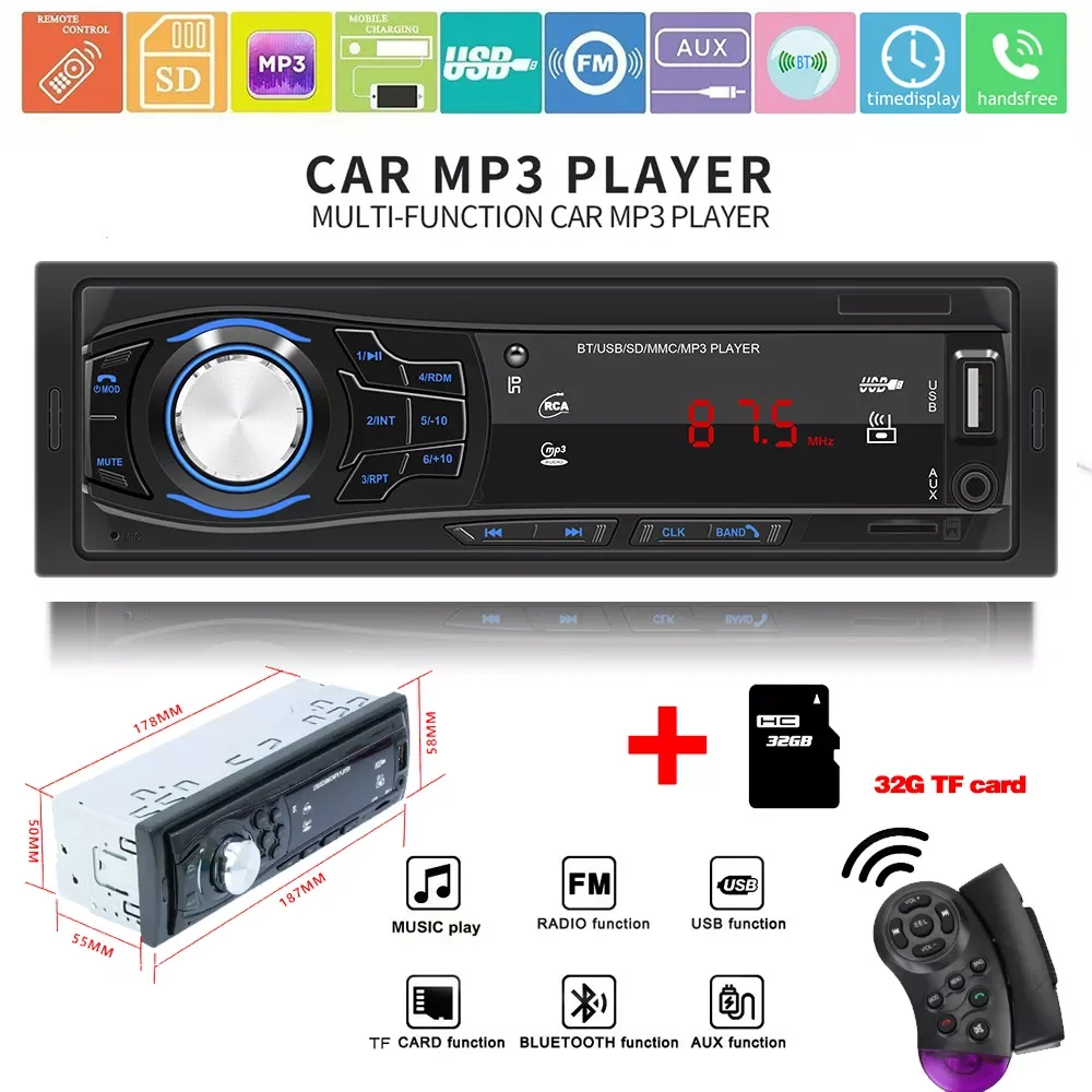 

1 Din Car Stereo FM Radio Support With Remote Control Car Radio RCA Audio Subwoofer USB MP3 Player Bluetooth Auto Parts