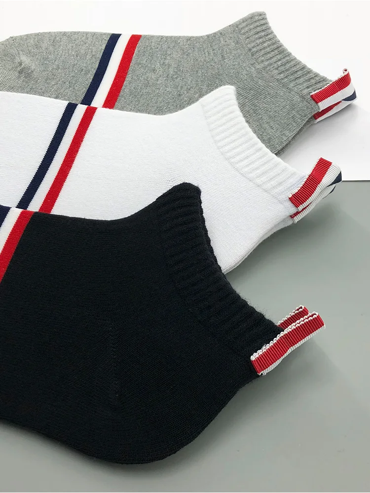 3 pairs of tb socks men's deodorant sweat-absorbing breathable sports trend thin women's short-barreled low-top striped socks