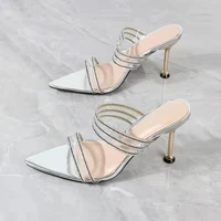 women heels pointed toe transparent sandals and slippers open toe rhinestone stiletto outerwear banquet shoes for women 2022