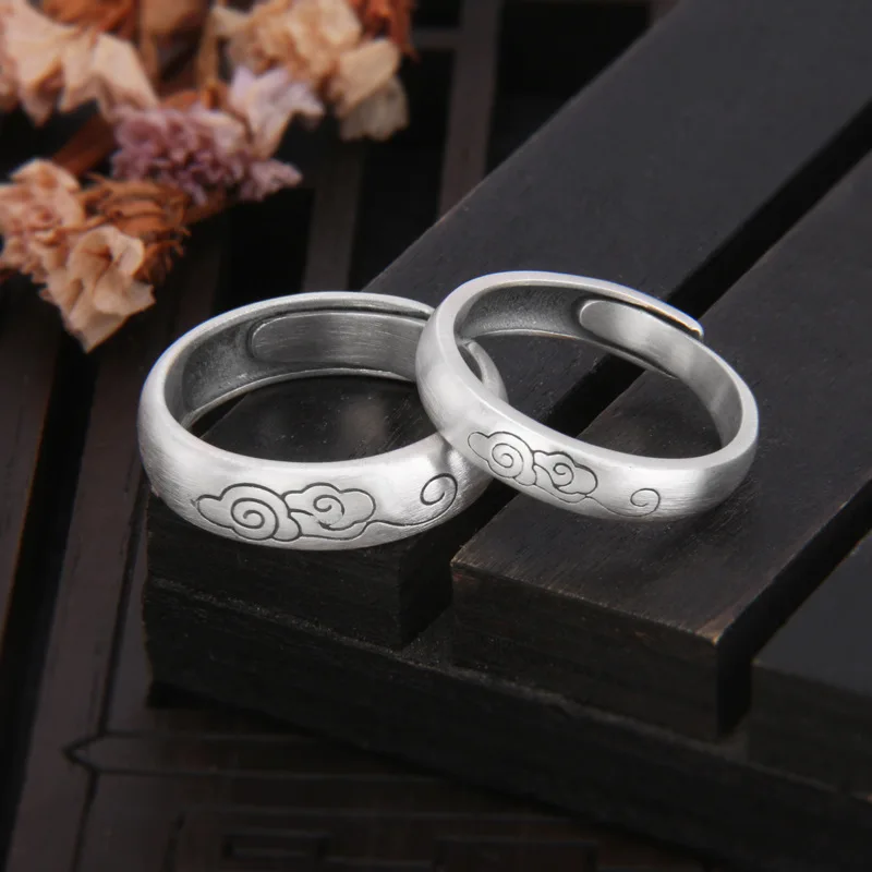 

Real S999 Sterling Silver A Pair Of Auspicious Cloud Lovers' Opening Rings MeiBaPJ Exquisite Gift Jewelry Free Shipping