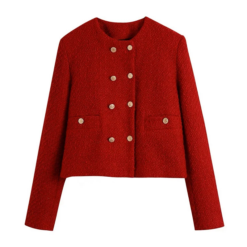 Winter Woen Red Trench Coats Woolen Tweed Short Jackets Blazers Raincoat Za Oe  Fashion  Clothes Overcoat Parkas images - 6