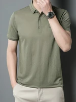men smart casual polo shirts khaki blue green plain color tees male turn down collar short sleeve tops 2022 summer clothings new