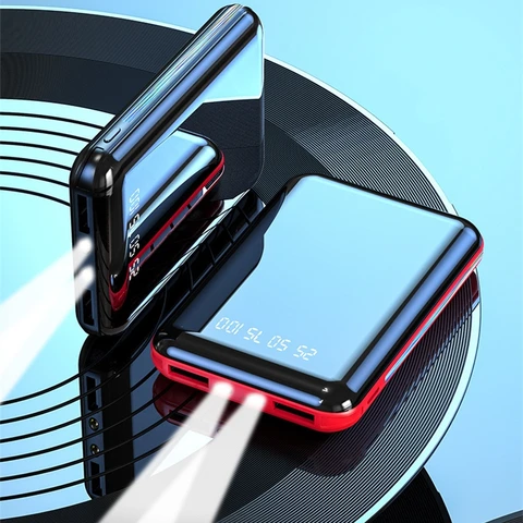 Мини-Power Bank емкостью 20000 мАч, двойной USB-порт с зеркальным экраном, портативное зарядное устройство для iPhone 16, запасная батарея Samsung Xiaomi Powerbank