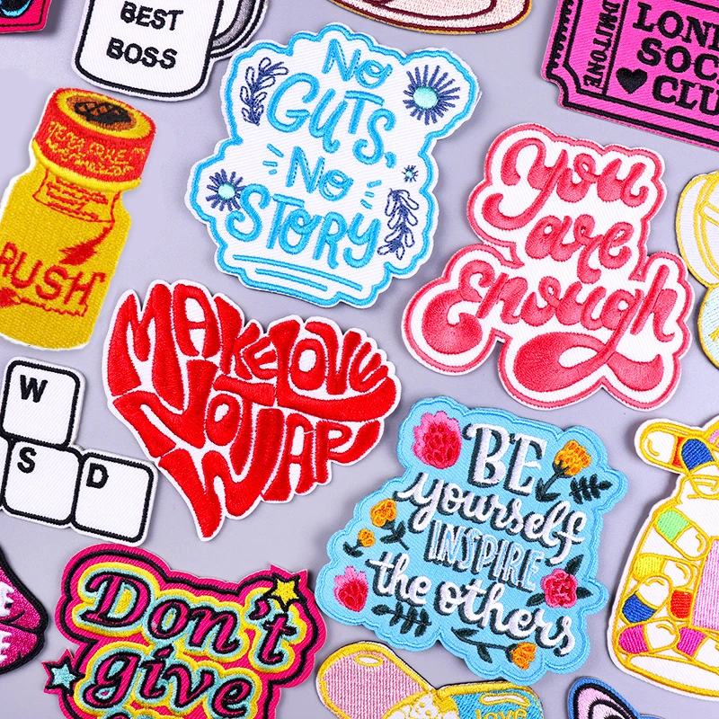 

Hippie Letter Applique Iron On Patches For Clothing Stripes Patch Embroidered Patches On Clothes Alphabet Badges DIY Stickers