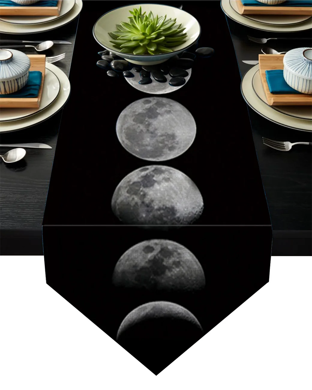 

Full Moon Moon Process Black Table Runners Modern Kitchen Decor Table Flag Tablecloth Placemat Hotel Home Table Runner