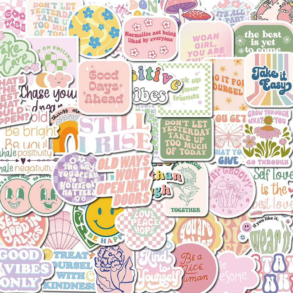 

10/50/100PCS Danish Pastel Kawaii Stickers Text Vintage For Gift Notebook Luggage Motorcycle Laptop Refrigerator Decals Graffiti