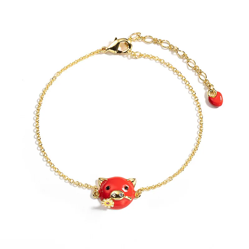 

Cute Daisy, Little Pig, Hand-painted Enamel, Zodiac Pig Transit Bead Bracelet, Japanese and Korean Cartoon Girl Heart Gift
