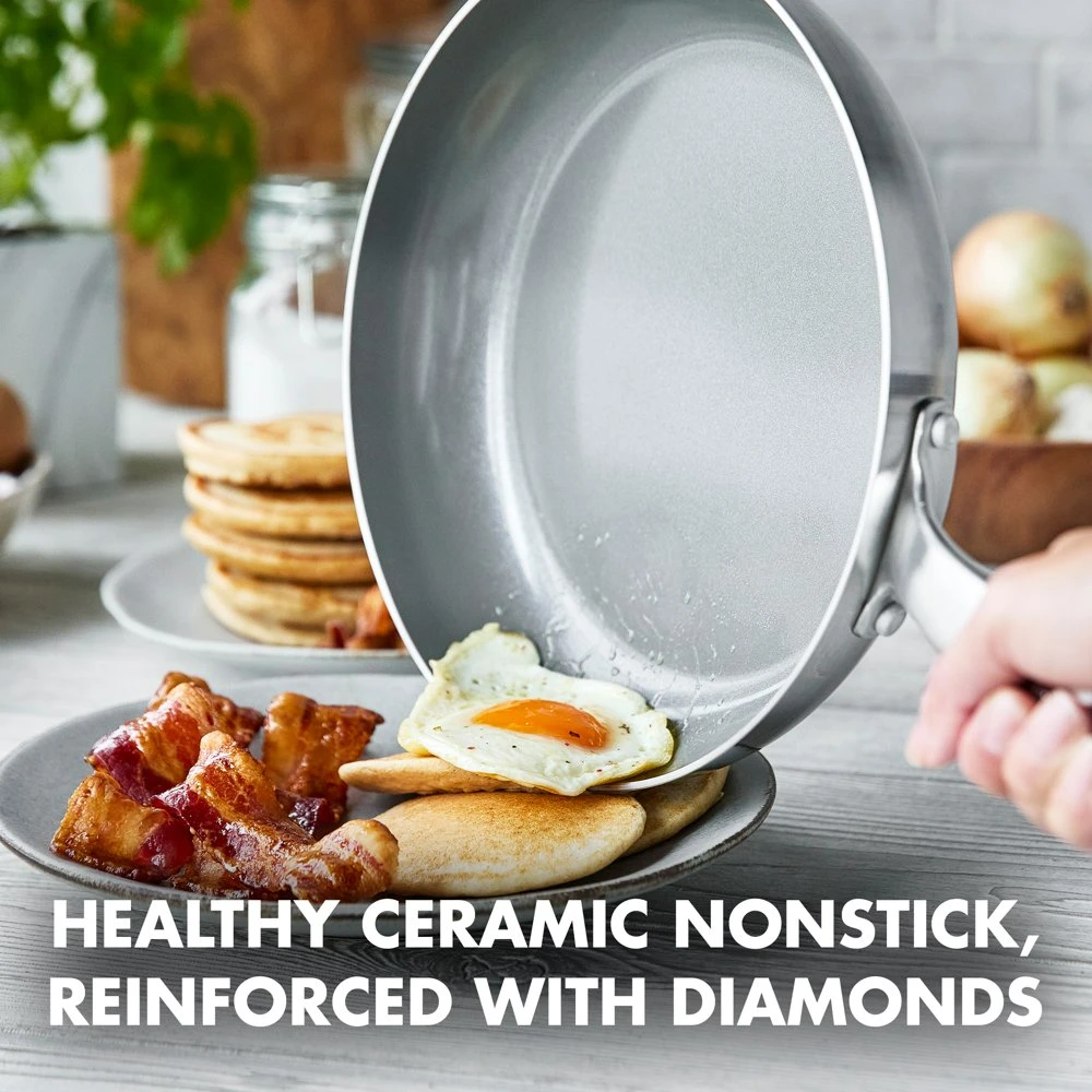 

Free shipping -Ply Stainless Steel Healthy Ceramic Nonstick Induction Suitable, Cookware Pots and Pans, 12 Piece, Silver