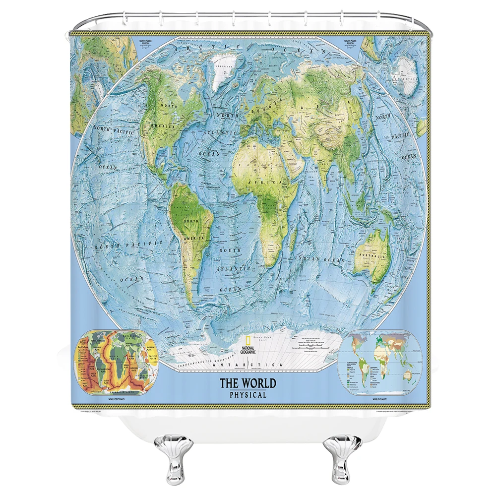 

World Map Shower Curtain Kids Educate Old Nautical Map Treasure Map BathroomDecor Curtain Set Waterproof Fabric