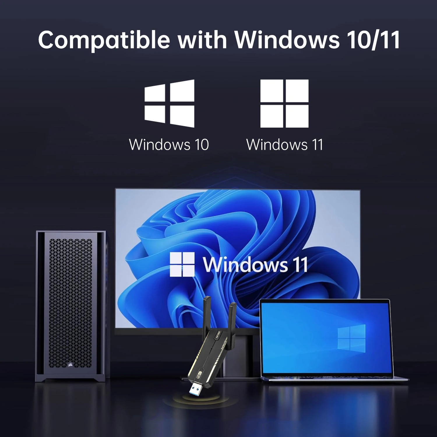 KEBIDUMEI Wi-Fi 6 USB-адаптер AX1800, сетевая карта-донгл 2.4G5ГГц 802.11AX, антенна для приема сигнала, приемник AX300 AX1800 (art.: 3920dbf322162) - 3920dbf322162