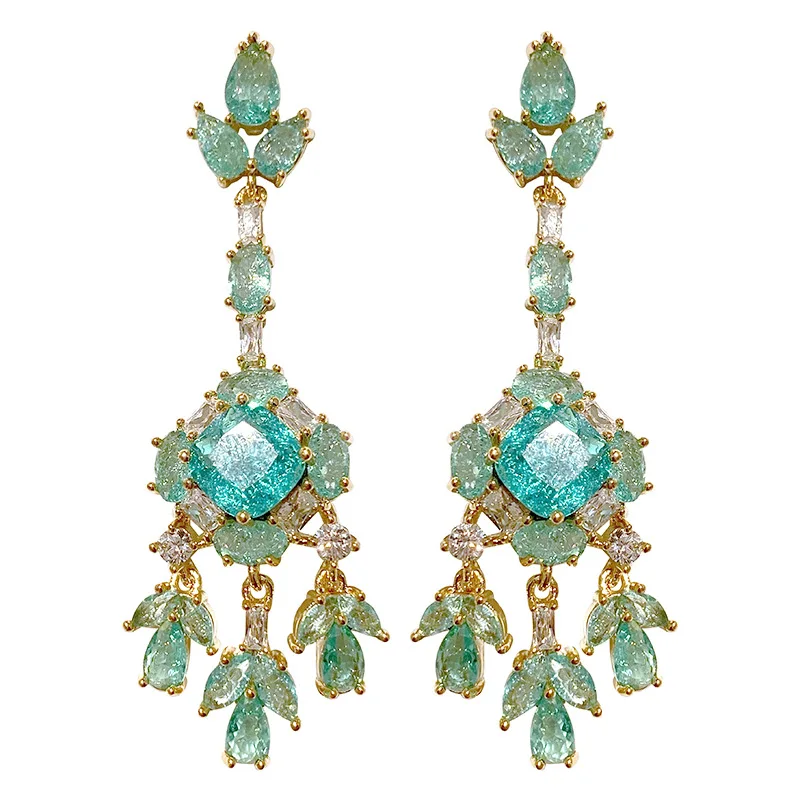 

Candy Earrings Luxury Retro Lake Green Earrings Broken Zircon Butterfly Petal Earrings Female 925 Silver Needle Long Petals