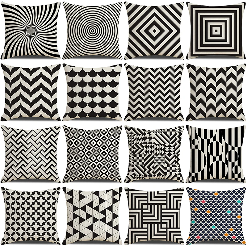 

Black White Geometric Striped Cushion Cover 45*45 Pillow Case Modern Home Living Room Decor Throw Pillowcase Linen Pillow Cover