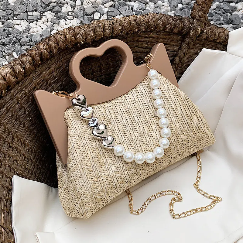 

Маленькие соломенные сумки для женщин, лето 2023, сумки через плечо, женские роскошные пляжные сумки и кошельки с цепочкой и бисером
